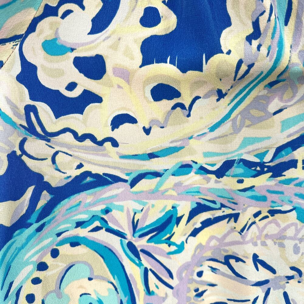 LILLY PULITZER Elsa Printed Silk Blouse Womens XS Blue Pink Long Sleeve Top FLAW - Picture 11 of 12